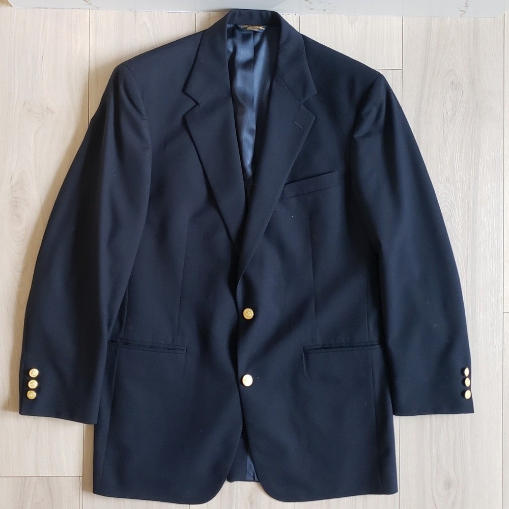 Brooks Brothers Brooksease Blazer Mens 41L Navy Wool Gold Button Made USA
